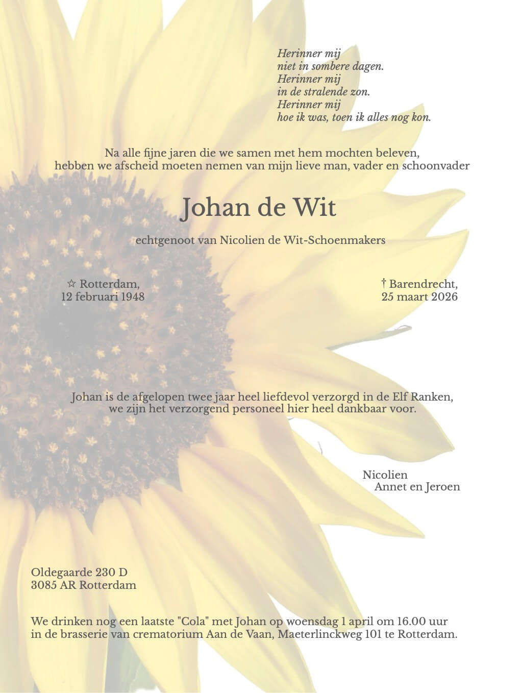 overlijden johan de wit achterblad